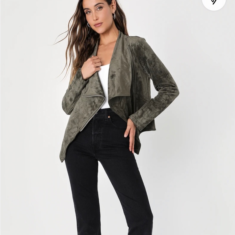 NWT Lulu’s olive green suede Moto jacket